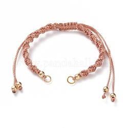 Fabrication de bracelets en cordon tressé en polyester réglable, avec perles en laiton et 304 anneaux de saut en acier inoxydable, or, Sandy Brown, longueur de chaîne unique: environ 5-1/2 pouce (14 cm)