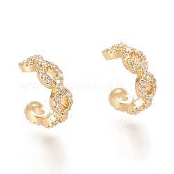 Brass Micro Pave Clear Cubic Zirconia Cuff Earrings, Oval, Real 18K Gold Plated, 10x4.5mm