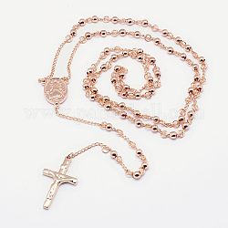 Collana da uomo con rosario e croce crocifisso, 304 Collana in acciaio inox per pasqua, oro roso, 18.9 pollice (48 cm)