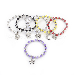 (Jewelry Parties Factory Sale)304 Stainless Steel Charm Bracelets, with Plastic Beads, Mixed Shaped, Mixed Color, 2-1/4 inch(5.6cm)