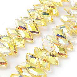 Fili di perle di vetro romboidale placcate, sfaccettato, pieno placcato, giallo, 13x8x4mm, Foro: 1.2 mm, circa 99~100pcs/filo, 15.35'' (39 cm)