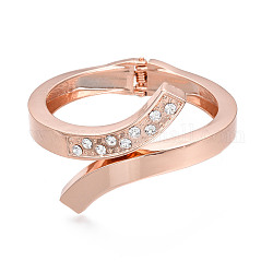 Bracelet manchette ouverte vague de strass en cristal, bijoux en laiton pour femmes, or rose, diamètre intérieur: 2x2 pouce (5x5.15 cm)