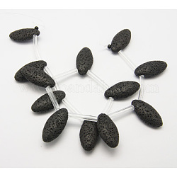 Filo di perle di roccia lavica naturale, tinto, occhio di cavallo, nero, 33x16x9mm, Foro: 2 mm, circa 12pcs/filo, 13.7 pollice
