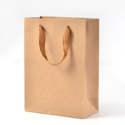 Sacs en papier kraft rectangle avec poignée, sac à provisions au détail, sac en papier brun, sac de marchandises, cadeau, sac de fête, avec poignées en corde de nylon, burlywood, 16x12x5.7 cm