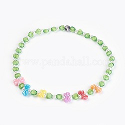 Acryl-Perlen Kinder Halsketten, mit natürlichen Achat Perlen, Bowknot & Herz & rund, grün, 19.29 Zoll (49 cm)