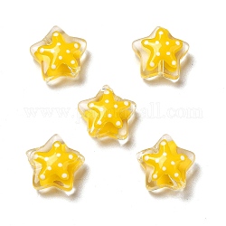 Perles en verre, avec motif à pois, étoiles du nord, jaune, 12~12.5x12.5~13x6~6.5mm, Trou: 0.9~1mm