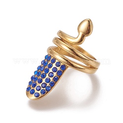 (Jewelry Parties Factory Sale)Ion Plating(IP) 304 Stainless Steel Finger Rings, with Rhinestone, Golden, Sapphire, US Size 3(14mm)