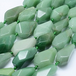 Chapelets de perles en aventurine vert naturel, facette, larme, 26~41x12~20mm, Trou: 2mm, Environ 10~11 pcs/chapelet, 15.7 pouce (40 cm)