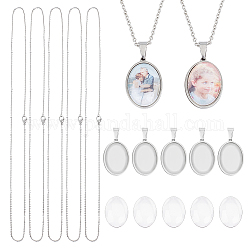UNICRAFTALE 5 Sets DIY Oval Blank Dome Necklace Making Kit Stainless Steel Cable Chain Necklaces Blank Pendant Cabochons Setting Blanks Bezel Pendant Trays for Necklace Jewelry Making