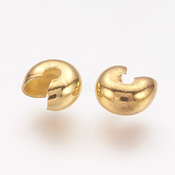 Ottone crimpare perline coperture, rotondo e piatto, oro, 7mm di diametro, Foro: 3x5 mm