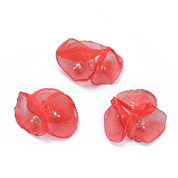 Accessori per costume fiore tessuta fatto a mano , con perno in ottone, fiore di stoffa chiffon, rosso, 25~31x4.5mm
