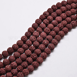 Runde Perlenstränge aus natürlichem Lavastein, gefärbt, dunkelrot, 6 mm, Bohrung: 1 mm, ca. 63 Stk. / Strang, 15.7 Zoll
