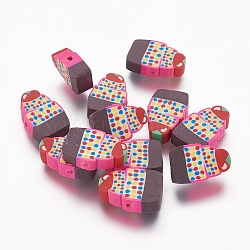Handgemachte Kuchen Fimo-Perlen, tief rosa, 13~14x9~10x4~5 mm, Bohrung: 1 mm