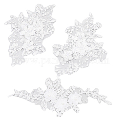 Chgcraft 2 paires 2 style 3d fleur polyester broderie coudre sur fleur appliques, avec des perles en plastique imitation perles, couture décoration artisanale pour robe de mariée, Cheongsam, blanc, 255~315x125~160x1.2~2mm, 1 paire/style