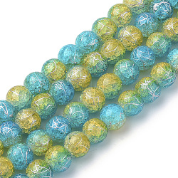 Drawbench Synthetic Crackle Quartz Beads Strands, Two Tone Style, Round, Colorful, 8mm, Hole: 1mm, about 50pcs/strand, 15.7 inch