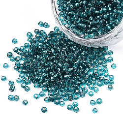 12/0 Perlas de semillas de vidrio, plata forrada agujero redondo, redondo, verde mar claro, 2mm, agujero: 1 mm, aproximamente 30000 unidades / libra