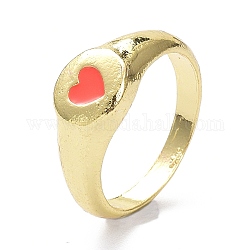 Los anillos de dedo esmalte de la aleación, corazón, la luz de oro, tomate, 3.5~8.5mm, nosotros tamaño 7 1/4 (17.5 mm)
