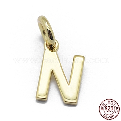 925 серебряный шарм, буквы, золотые, letter.n, 9x5.5x0.5 мм, отверстие : 3 мм