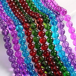 Spray Painted Transparent Glass Beads Strands, Round, Mixed Color, 8mm, Hole: 1mm, about 104pcs/strand, 31.5 inch