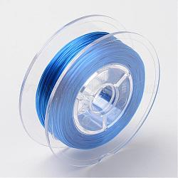 Chaîne de cristal élastique plat teint écologique japonais, fil de perles élastique, pour la fabrication de bracelets élastiques, plat, bleu, 0.6mm, Environ 60 m / rouleau (65.62 heures / rouleau)
