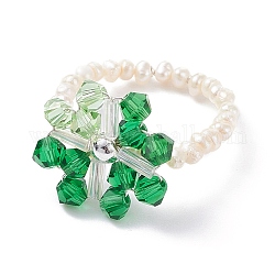 Anillos de dedo de copo de nieve, anillo de cuentas trenzadas de perlas naturales para mujeres niñas, verde, nosotros tamaño 7 3/4 (17.9 mm)
