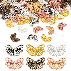 90 Stück hohle Verbindungsanhänger aus Legierung in 6 Farben, Schmetterlings-Verbinder, Mischfarbe, 13x18.5x1.5 mm, Bohrung: 0.9 mm, 15 Stk. je Farbe