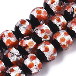 Fili di perline in lamina d'argento fatti a mano, tondo, arancio rosso, 11.5~12.5x11~12mm, Foro: 1 mm, circa 40pcs/filo, 17.72 pollice