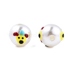 Tierische undurchsichtige ABS-Kunststoff-Perlen-Emaille-Perlen, rund mit Hundemuster, Gelb, 11.5~12 mm, Bohrung: 2 mm