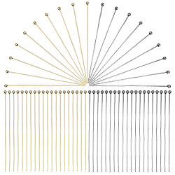PH PandaHall 200pcs Jewelry Head Pins, 50mm 304 Stainless Steel Ball Head Pins Bendable Long Craft Head Pins for Earring Pendant Bracelet Necklace DIY Jewelry Crafts, Golden/Stainless Steel Color