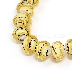 Handmade Faceted Swirl Gold Sand Lampwork Rondelle Beads Strands, Champagne Yellow, 10x7mm, Hole: 1mm, about 50pcs/strand, 14.96 inch