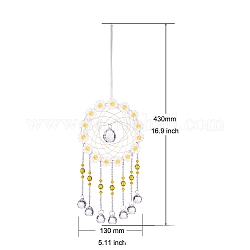 Toile/filet tissé avec décorations pendantes rondes en verre, pour les décorations suspendues à la maison, jaune, 430x130mm