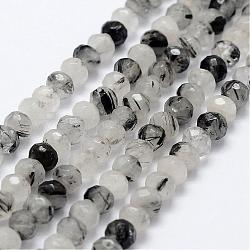 Natürliche schwarz Rutilquarz Perlenstränge, Rondell, facettiert, 5.5~6x3.5~4 mm, Bohrung: 1 mm, ca. 81 Stk. / Strang, 15.3 Zoll (39 cm)