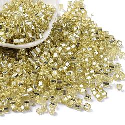 Runde Saatperlen, Silber ausgekleidet, Viereck, blass Goldrute, 3~4x3x3 mm, Bohrung: 1.2 mm, ca. 6300 Stk. / Pfund