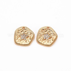Brass Micro Pave Clear Cubic Zirconia Charms, Nickel Free, Star, Real 18K Gold Plated, 12x11x1.5mm, Hole: 1.2mm