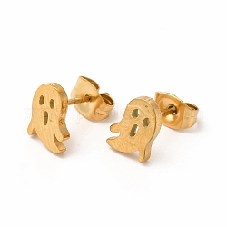 Fantasmi di Halloween 304 orecchini a bottone in acciaio inossidabile da donna, oro, 9x6mm, ago :0.7mm