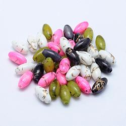 Perles acryliques drawbench peintes par pulvérisation, ovale, couleur mixte, 12x6mm, trou: 1 mm, environ 2000 pcs / 500 g