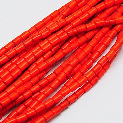 Синтетических нитей бирюзовые бусы, окрашенные, колонка, оранжево-красный, 8~9x5 мм, отверстие : 1 мм, около 46 шт / нитка, 15.2 дюйм