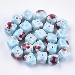 Perles en porcelaine manuelles, fantaisie porcelaine émaillée antique, cube, lumière bleu ciel, 13x13~14x13~14mm, Trou: 2mm
