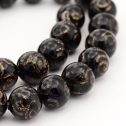 Handmade Gold Sand Lampwork Round Beads Strands, Black, 10mm, Hole: 1mm, about 34pcs/strand, 12.5inch