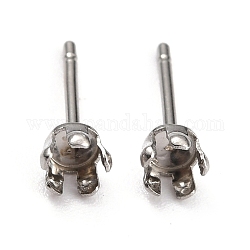 304 Stainless Steel Stud Earring Settings, Prong Earring Settings, Flat Round, Stainless Steel Color, Fit for 4mm Rhinestone, 4mm, Pin: 0.8mm
