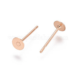 304 Stainless Steel Stud Earring Findings, Flat Pad Earring Post, Rose Gold, 12x4mm, Pin: 0.7mm