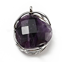 Natural Amethyst Pendants, Heart Charm, Faceted, with Stainless Steel Color Tone 304 Stainless Steel Findings, 28x21.5x9mm, Hole: 2mm