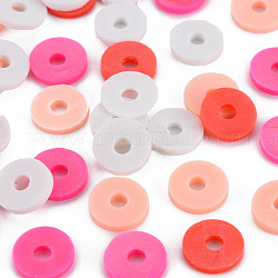 4 couleurs de perles d'argile polymère faites à la main, perles heishi, disque / plat rond, blanc & orange rouge & saumon clair & fuchsia, 8x0.5~1.5mm, Trou: 2mm, environ 11500 pcs/1000 g