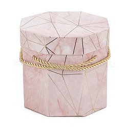 День святого валентина мраморная текстура узор бумажные подарочные коробки, с веревочными ручками, для подарочной упаковки, восьмиугольник, розовые, 13.3x12.6x11.8 см
