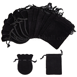 Hobbiesay 60pcs 2 estilo bolsas de terciopelo, bolsas de joyería con cordón, rectángulo y forma de calabaza, negro, 9x7 cm, 30 piezas / style