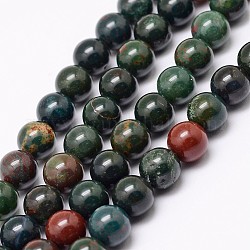 Brins de perles de pierre de sang indienne naturelle, perles de pierre d'héliotrope, ronde, 10mm, Trou: 1mm, Environ 38 pcs/chapelet, 15 pouce