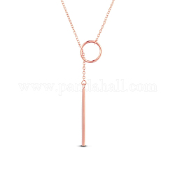Collier lariat en argent sterling Shegrace 925, Avec pendentif en anneau et barre, or rose, 39.37 pouce (100 cm)