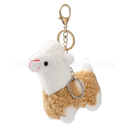Joli porte-clés en coton alpaga, avec l'anneau de la clé de fer, pour la décoration de sac, pendentif cadeau porte-clés, tan, 15 cm
