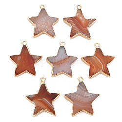 Natural Agate Pendants, with Light Gold Plated Iron Findings, Star, Dyed & Heated, Peru, 29~34x25~31x4~6.5mm, Hole: 2mm