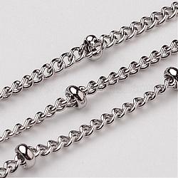 304 Stainless Steel Twist Chains, Satellite Chains, Decorative Chains, Soldered, with Rondelle Beads, Stainless Steel Color, Link: 2x1.5x0.4mm